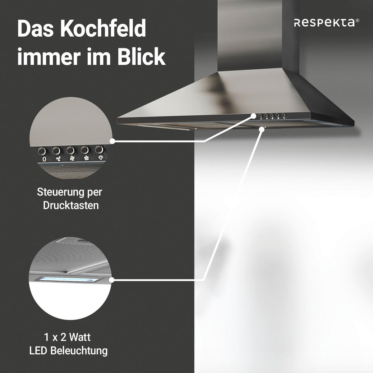DUNSTABZUGSHAUBE CH22058IXB  - Edelstahlfarben, Trend, Metall (60/58-96/47,5cm) - Respekta