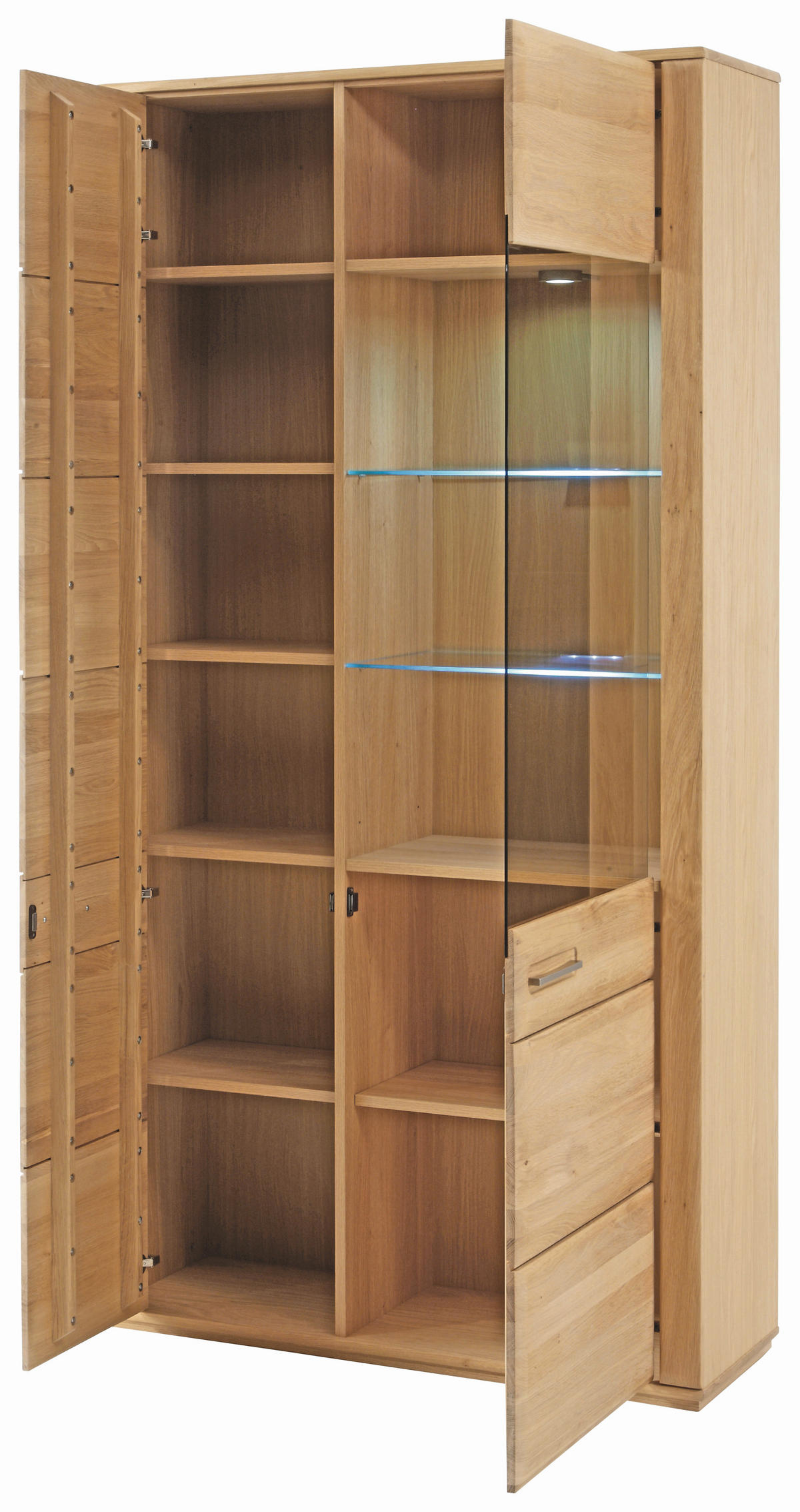 WOHNWAND  in Buchefarben  357/209/51 cm  - Silberfarben/Buchefarben, Design, Glas/Holz (357/209/51cm) - Livetastic