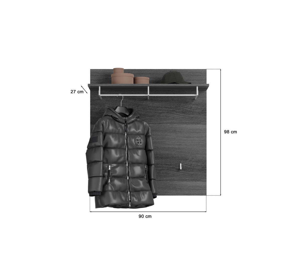 GARDEROBENPANEEL  in 90/98/27 cm  - Dunkelgrau, Design, Holzwerkstoff (90/98/27cm) - MID.YOU