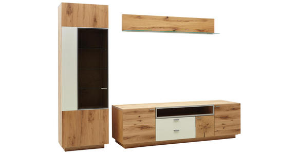 WOHNWAND Asteiche furniert Eichefarben, Champagner - Champagner/Eichefarben, KONVENTIONELL, Glas/Holz (271/200/55cm) - Voleo