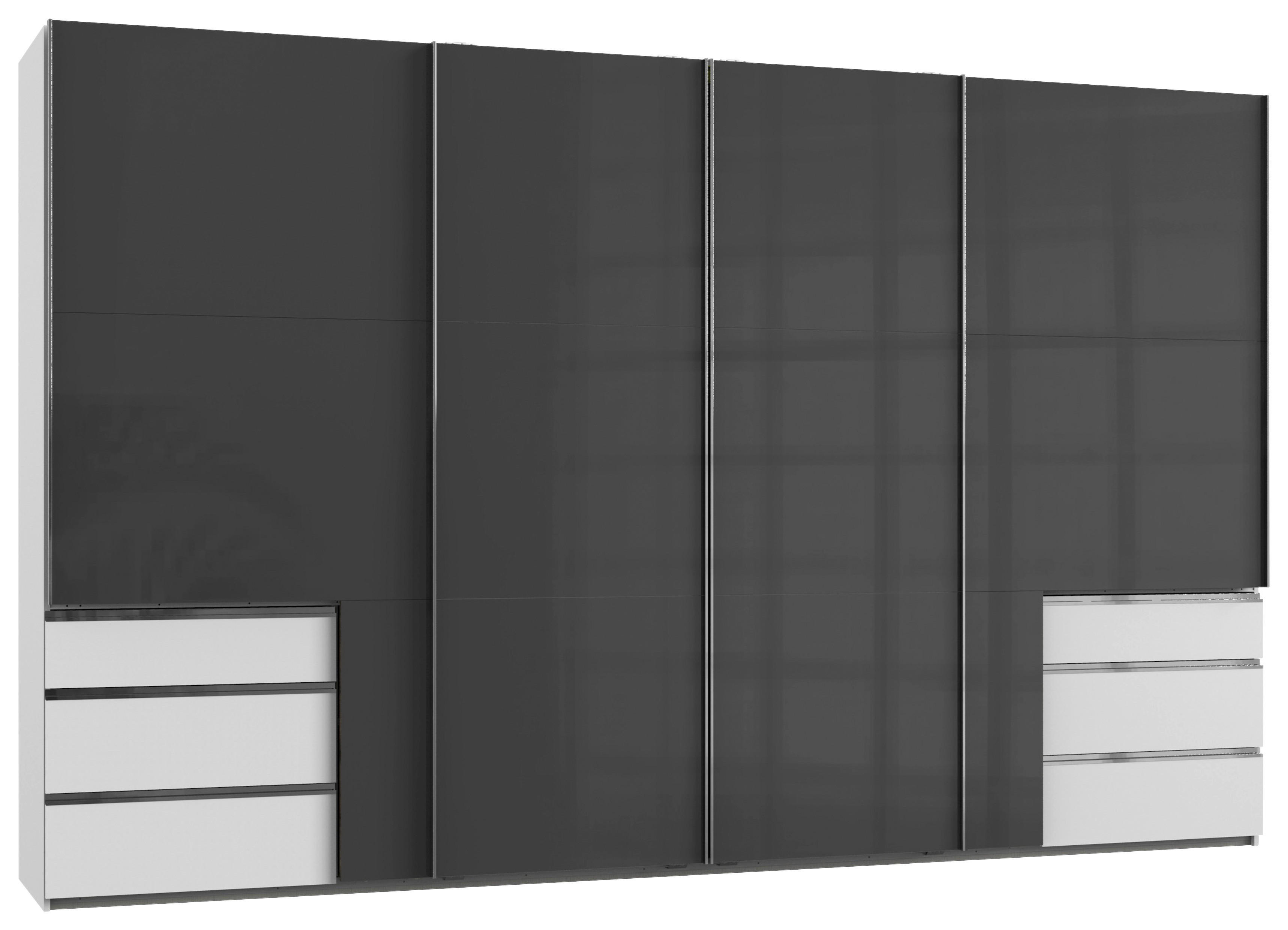 SCHWEBETÜRENSCHRANK 4-türig Grau, Weiß  - Chromfarben/Weiß, MODERN (300/216/65cm) - MID.YOU