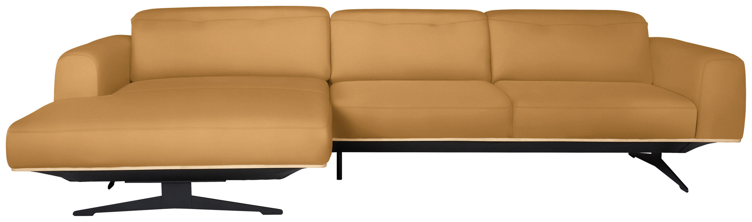 ECKSOFA in Echtleder Senfgelb  - Eichefarben/Senfgelb, Design, Leder/Holz (163/305cm) - Novel