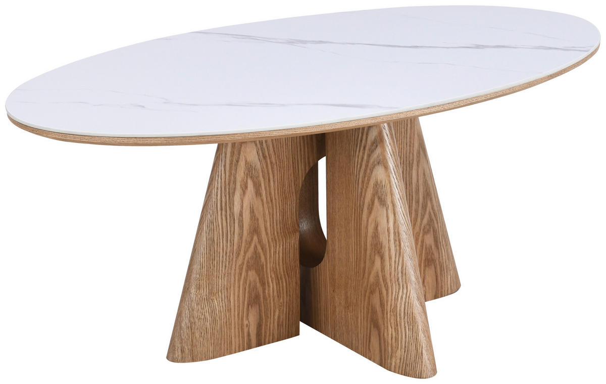 ESSTISCH 160/90/75 cm Echtholz, Nachbildung  Holz, Stein, Holzwerkstoff oval Weiss, Eichefarben  - Weiss/Eichefarben, Modern, Holz/Holzwerkstoff (160/90/75cm) - Livetastic