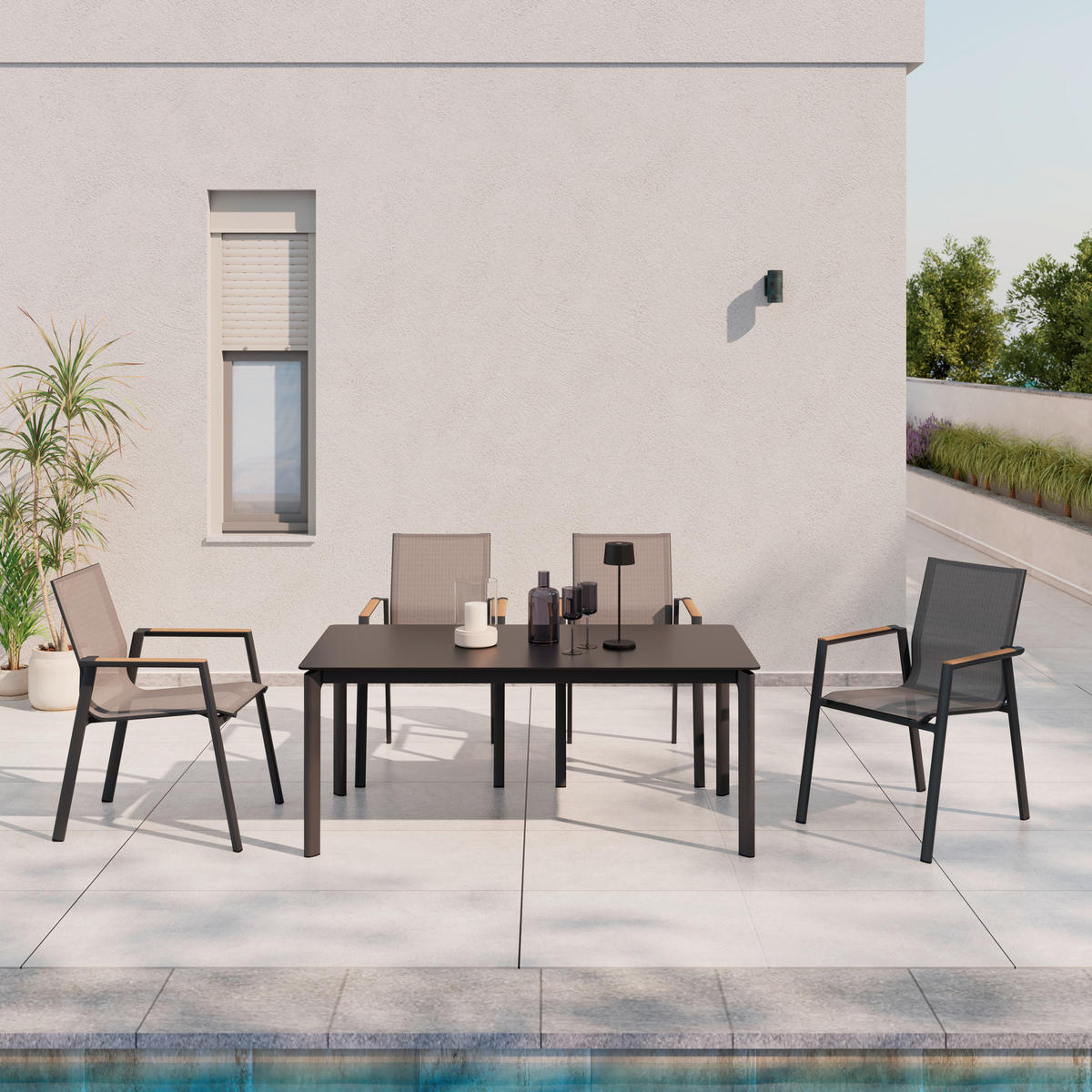 GARTENTISCH 180/75/90 cm Metall, Stein rechteckig  - Dunkelgrau, Basics, Stein/Metall (180/75/90cm) - Ambia Garden