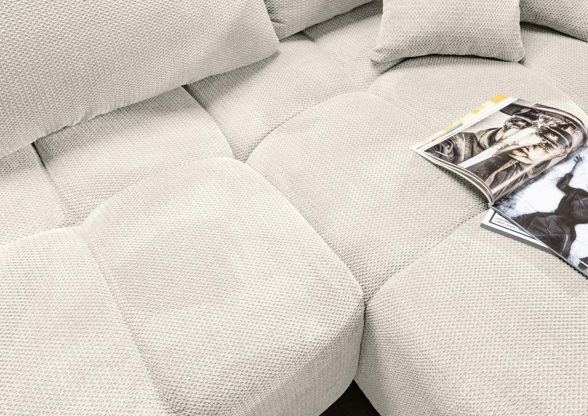 ECKSOFA Creme Plüsch Zierkissen, Rückenkissen, Bettkasten, Schlaffunktion, Rücken echt, Liegefläche im Originalstoff  - Creme/Schwarz, KONVENTIONELL, Kunststoff/Textil (253/192cm) - Carryhome