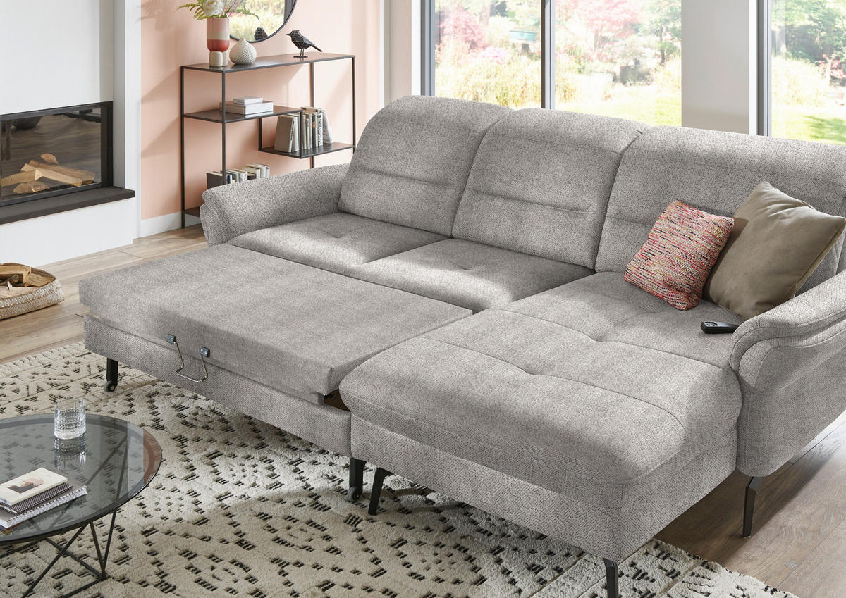 ECKSOFA in Flachgewebe Graubraun  - Graubraun/Schwarz, Konventionell, Textil/Metall (260/181cm) - Beldomo Speed