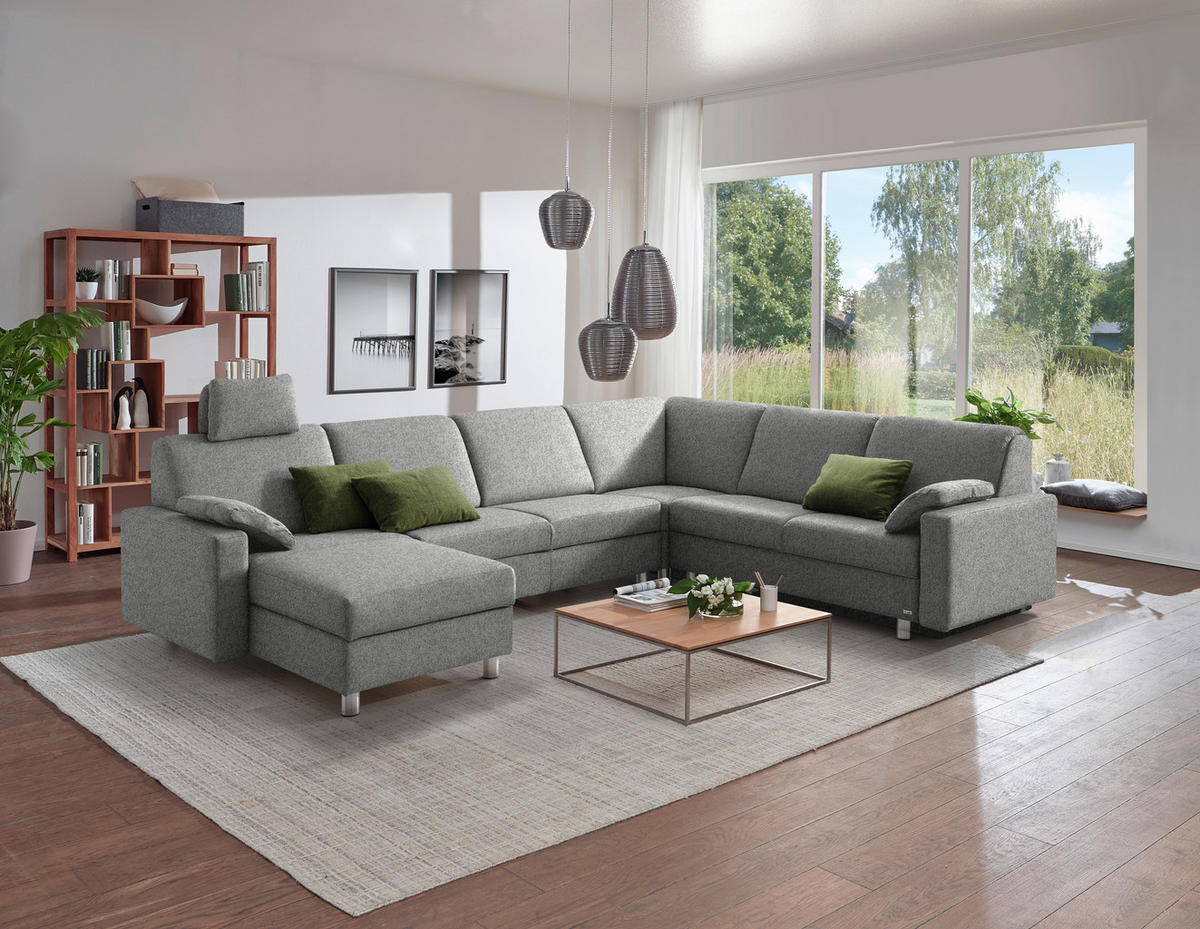 WOHNLANDSCHAFT  in Mikrovelours Naturfarben  - Anthrazit/Alufarben, KONVENTIONELL, Textil (158/323/237cm) - Sedda