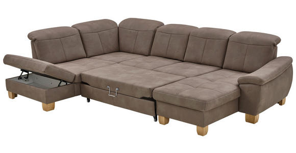 WOHNLANDSCHAFT Graubraun Mikrofaser - Wildeiche/Graubraun, KONVENTIONELL, Holz/Textil (243/343/185cm) - Voleo