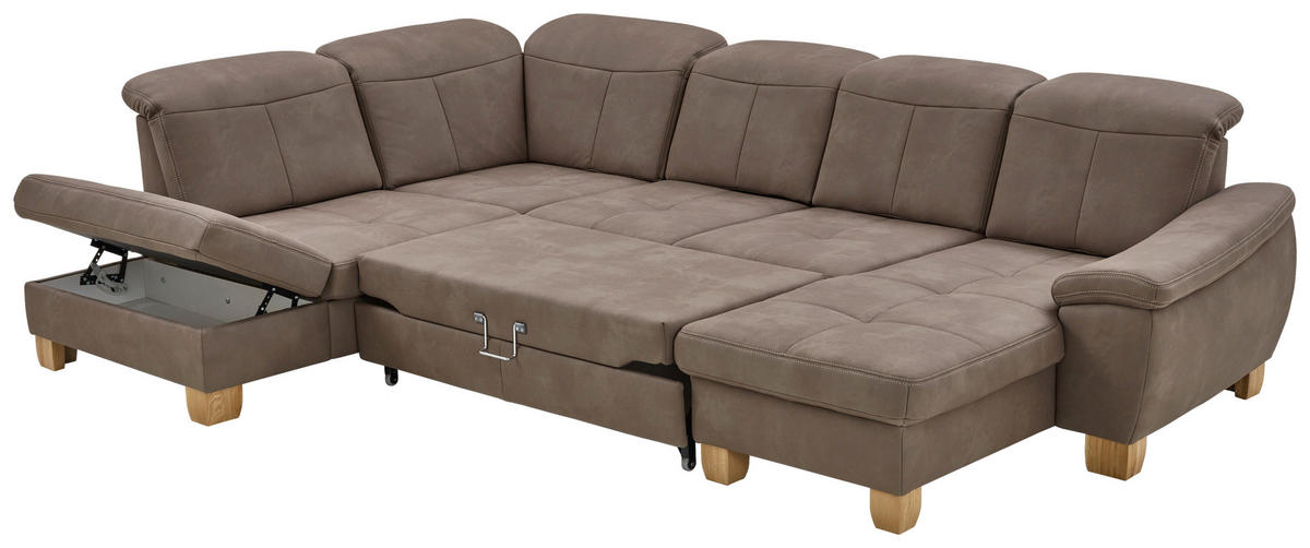 WOHNLANDSCHAFT in Mikrofaser Graubraun  - Wildeiche/Graubraun, KONVENTIONELL, Holz/Textil (243/343/185cm) - Voleo