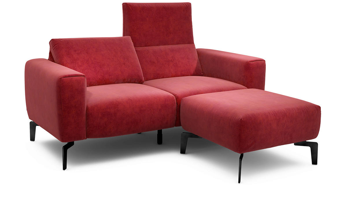 Zweisitzer inkl. Hocker Samt Rot  - Rot/Schwarz, Design, Textil/Metall (180/86/86-94cm) - SENSOO