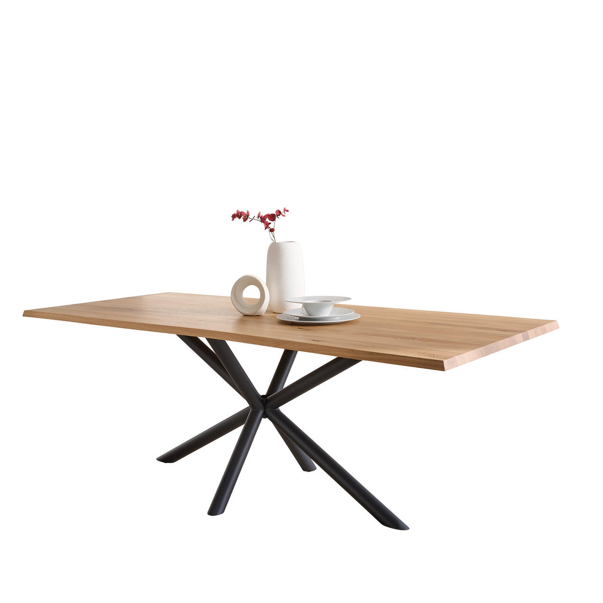 ESSTISCH Holz, Metall 220/95/76 cm  - Eiche Bianco/Schwarz, Design, Holz/Metall (220/95/76cm) - Dieter Knoll