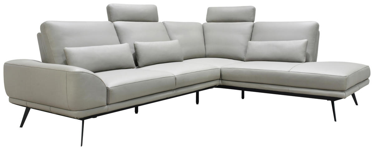 ECKSOFA Taupe Echtleder Zierkissen, Rücken echt, Kopfteilverstellung, Sitztiefenverstellung, Kopfstütze  - Taupe/Schwarz, Design, Leder/Metall (276/225cm) - Celina Home