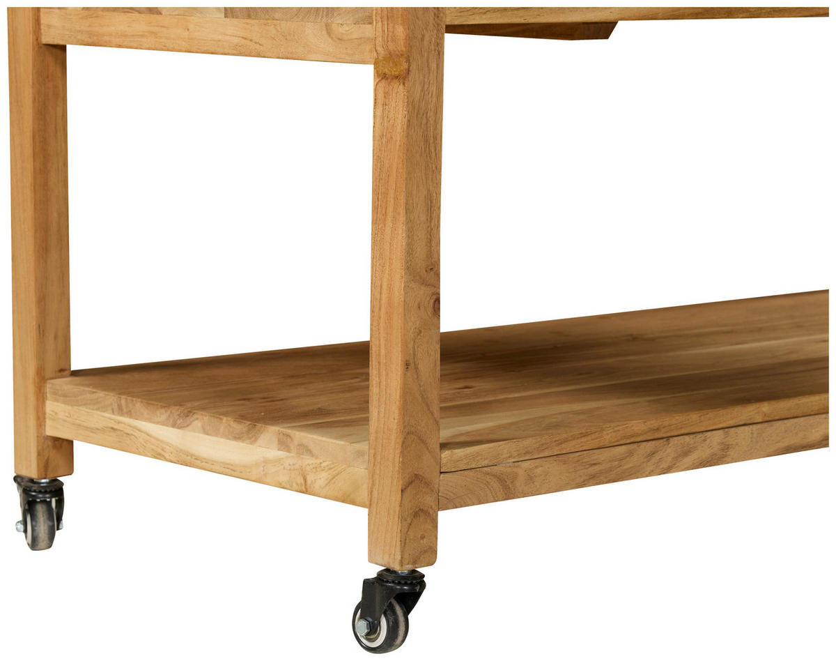 SERVIERWAGEN Akazie vollmassiv Akaziefarben  - Schwarz/Akaziefarben, Natur, Holz/Kunststoff (100/90/48cm) - Livetastic
