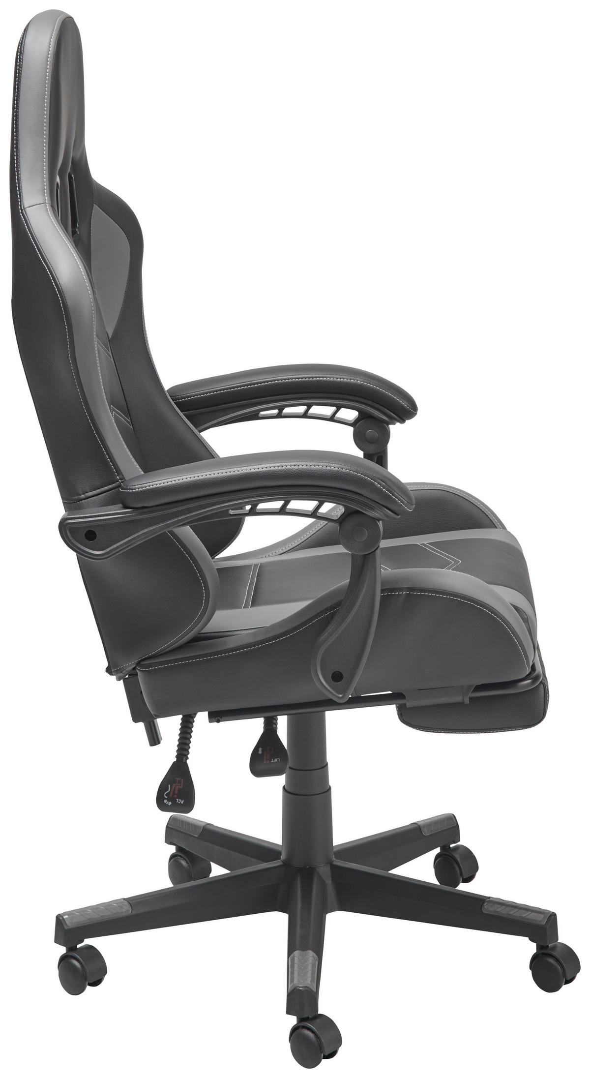 GAMINGSTUHL  in Lederlook Grau, Schwarz  - Schwarz/Grau, Lifestyle, Kunststoff/Textil (64/124-134/70cm) - MID.YOU