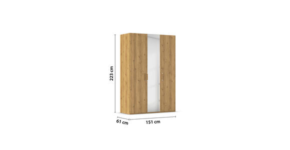 DREHTÜRENSCHRANK 151/223/60 cm 3-türig Eichefarben  - Eichefarben/Silberfarben, Design, Holzwerkstoff/Kunststoff (151/223/60cm) - Novel