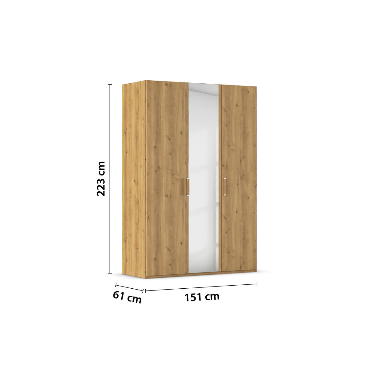 DREHTÜRENSCHRANK 151/223/60 cm 3-türig Eichefarben  - Eichefarben/Silberfarben, Design, Holzwerkstoff/Kunststoff (151/223/60cm) - Novel