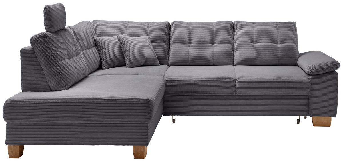 ECKSOFA in Cord Grau  - Naturfarben/Grau, Modern, Holz/Textil (206/274cm) - Livetastic
