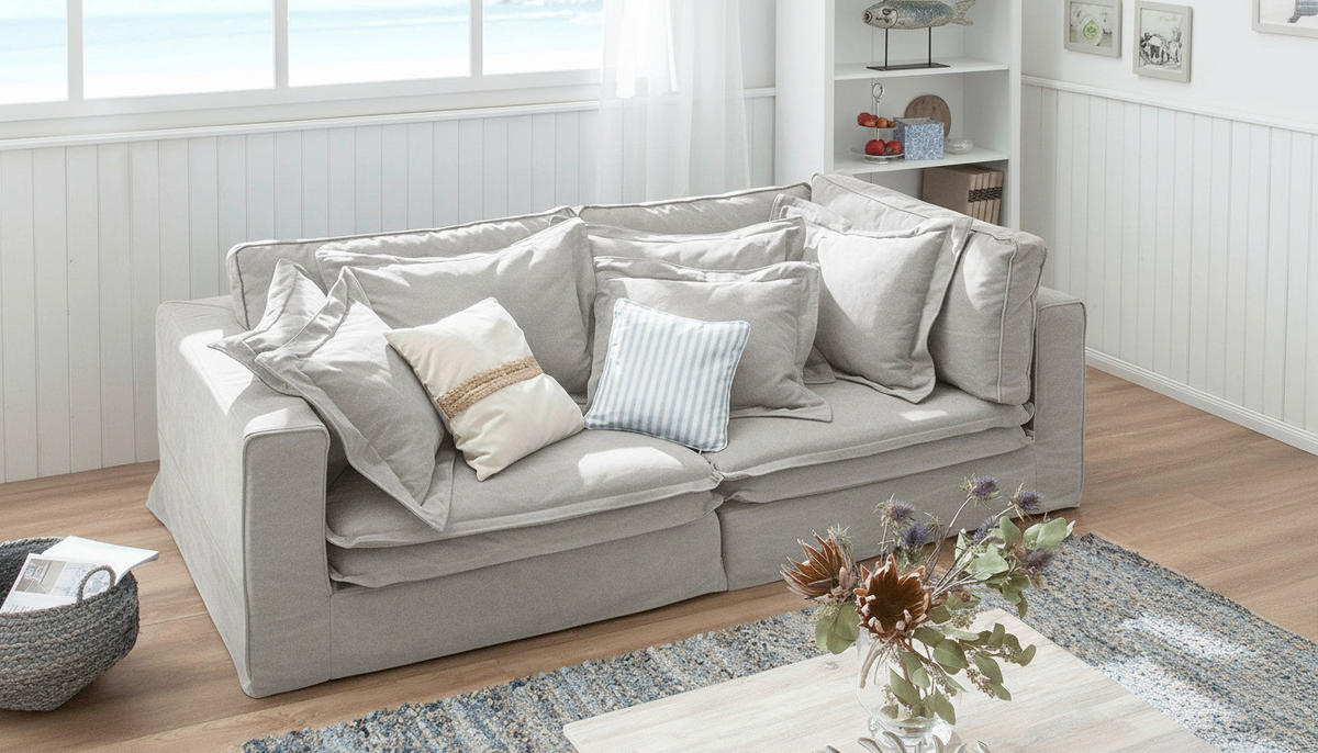 3-SITZER-SOFA Webstoff Hellgrau  - Hellgrau/Schwarz, Design, Kunststoff/Textil (238/90/119cm) - P & B