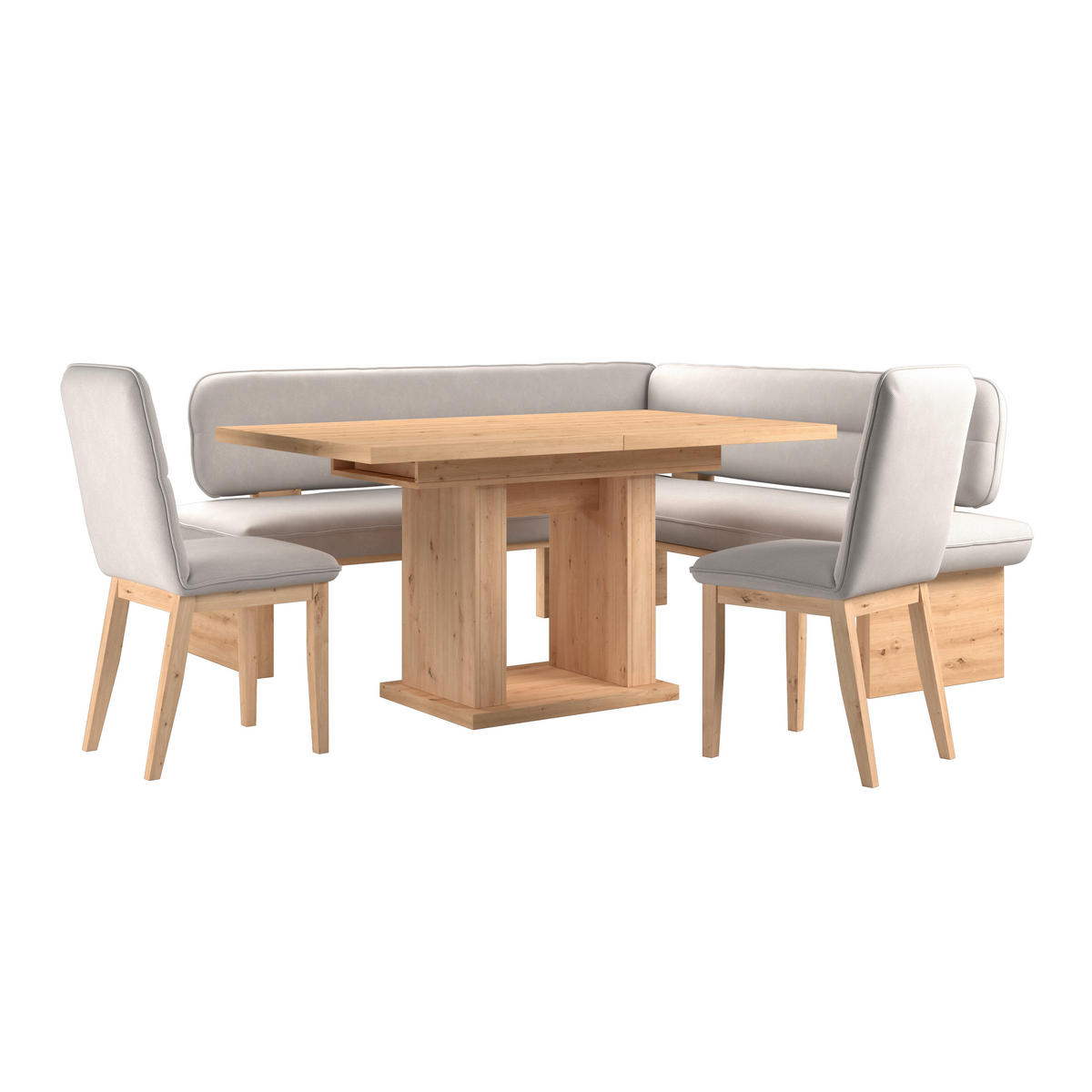 ECKBANK 232/170 cm Webstoff Weiß Eiche Sperrholz   - Eichefarben/Weiß, KONVENTIONELL, Holz/Textil (232/170cm) - Livetastic