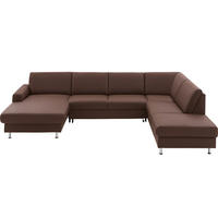 WOHNLANDSCHAFT in Echtleder Dunkelbraun  - Dunkelbraun/Alufarben, Design, Leder/Metall (165/339/233cm) - Beldomo Premium