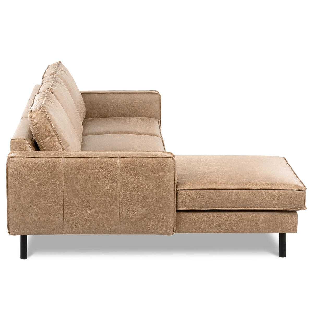 ECKSOFA Sandfarben Echtleder Lederlook Bettkasten, Schlaffunktion, Rücken echt  - Sandfarben/Schwarz, Design, Leder/Textil (166/238cm) - Livetastic