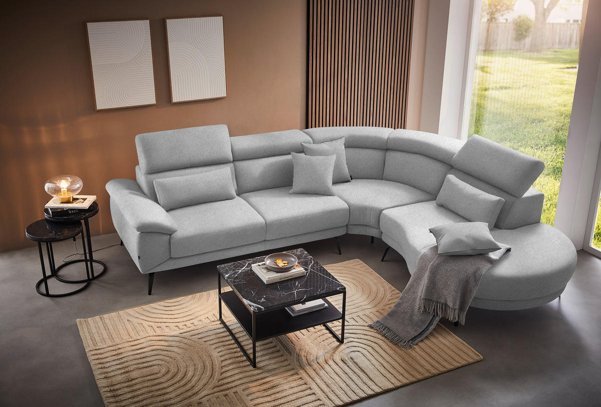 ECKSOFA Hellgrau Velours  - Hellgrau/Schwarz, Design, Textil/Metall (299/264cm) - Novel
