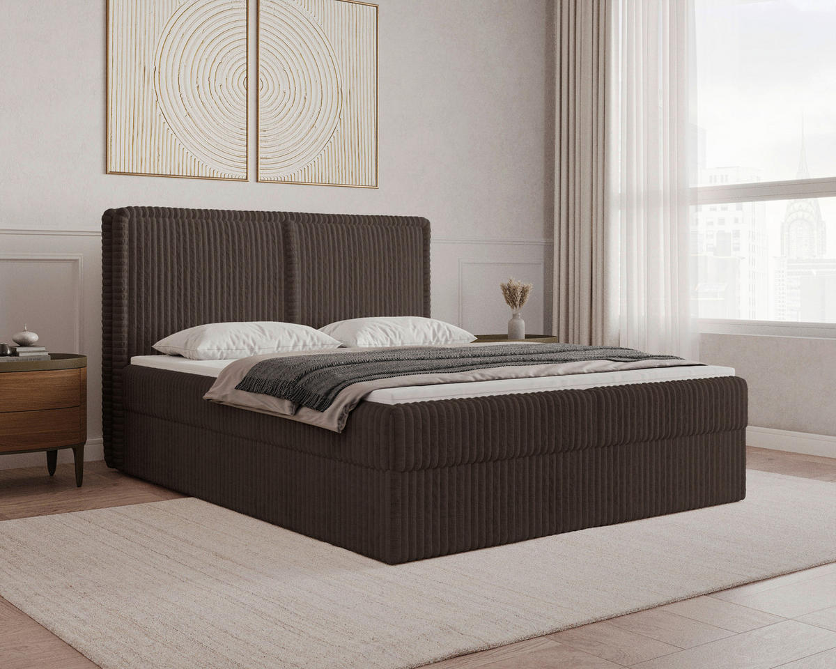 BOXBETT 160/200 cm,  in Braun, Bettkasten, Topper, H2 + H3 = mittel + fest  - Schwarz/Braun, MODERN, Holz/Kunststoff (160/200cm) - MID.YOU