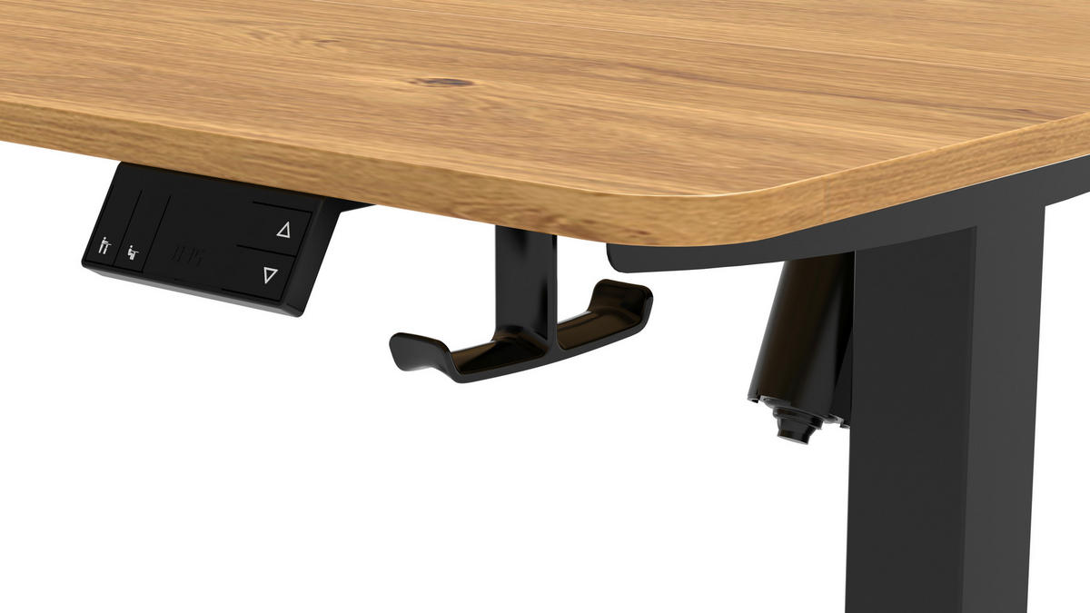 SCHREIBTISCH 120/60/70-115 cm Schwarz, Plankeneiche höhenverstellbar, Memoryschalter, Getränkehalter, Headsethalter elektrisch höhenverstellbar  - Plankeneiche/Schwarz, Modern, Holzwerkstoff/Kunststoff (120/60/70-115cm) - Livetastic
