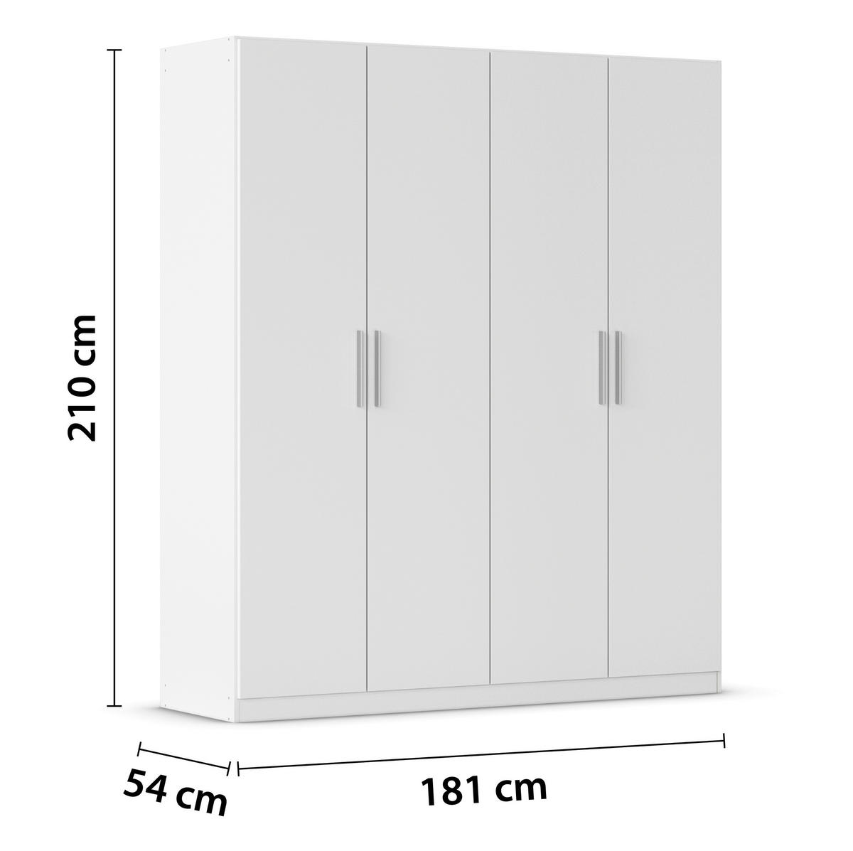 DREHTÜRENSCHRANK 181/210/54 cm,  in Weiß, 4-türig  - Alufarben/Weiß, KONVENTIONELL, Holzwerkstoff/Kunststoff (181/210/54cm) - home24