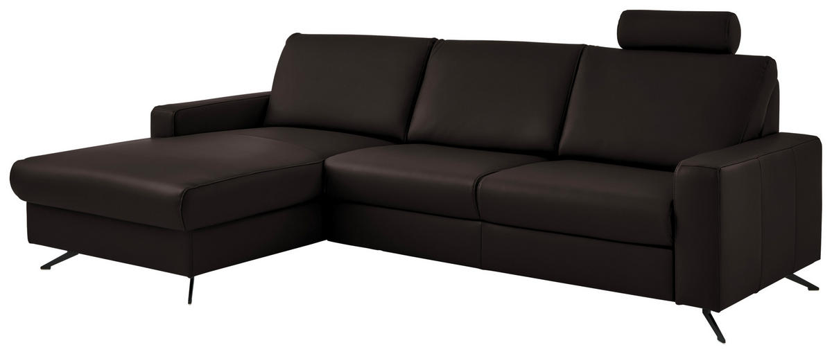 ECKSOFA in Echtleder Dunkelbraun  165/267 cm  - Dunkelbraun/Schwarz, Design, Leder/Metall (165/267cm) - Lomoco