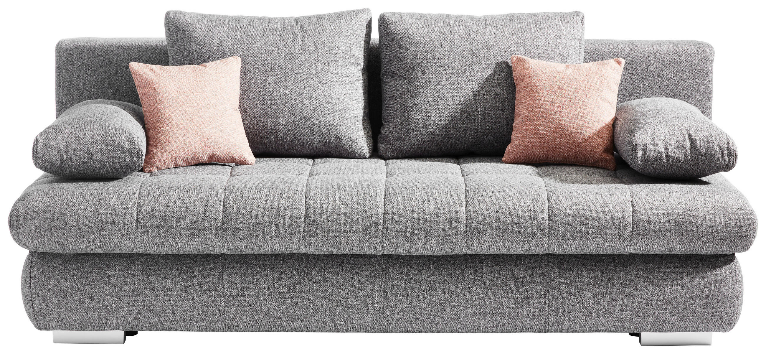 SCHLAFSOFA  mit Liegefunktion, Rücken echt Webstoff Grau  - Chromfarben/Rosa, Design, Kunststoff/Textil (205/88/96cm) - Ti'me