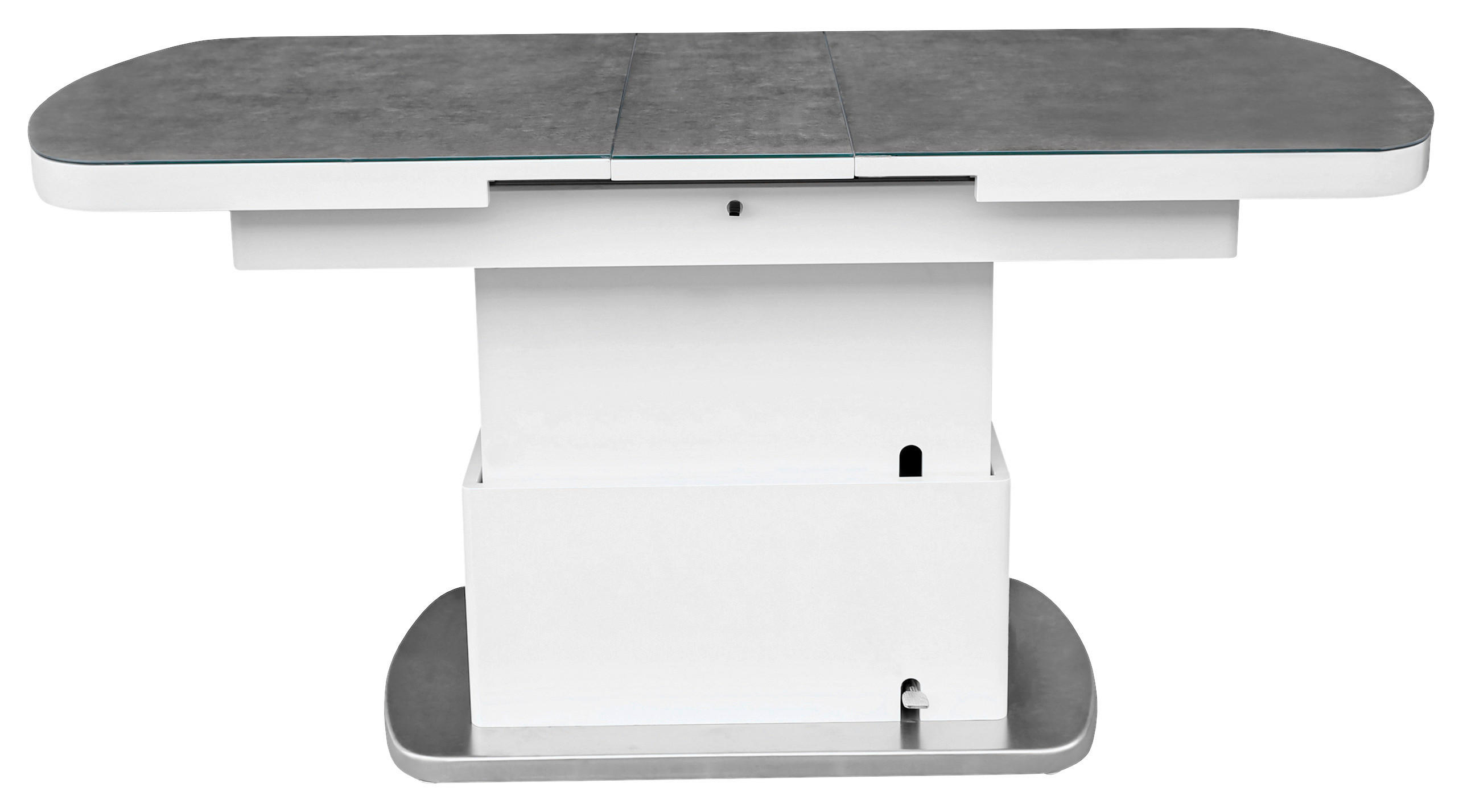 COUCHTISCH ESG 135-160/75/51 cm oval Grau, Weiß, Edelstahlfarben  - Edelstahlfarben/Weiß, Design, Glas/Holzwerkstoff (135-160/75/51cm) - Novel