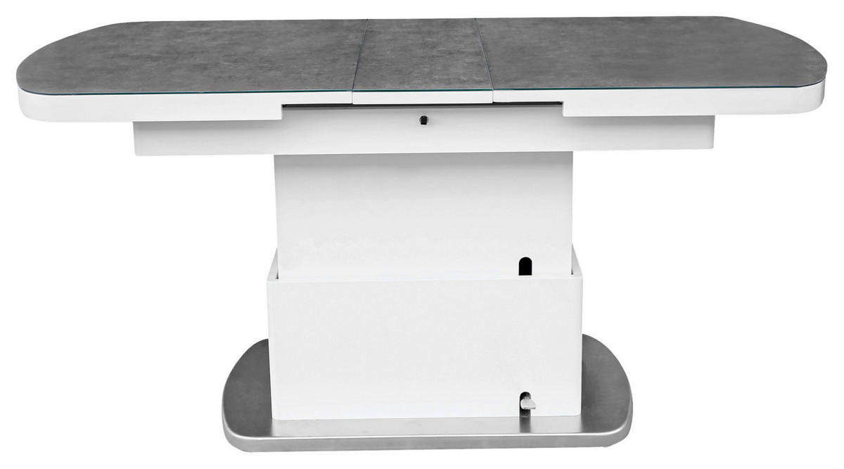 COUCHTISCH ESG 135-160/75/51 cm oval Grau, Weiß, Edelstahlfarben  - Edelstahlfarben/Weiß, Design, Glas/Holzwerkstoff (135-160/75/51cm) - Novel