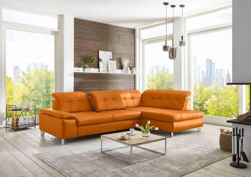 ECKSOFA in Echtleder Orange  - Alufarben/Orange, Design, Leder/Metall (309/211cm) - Beldomo Speed