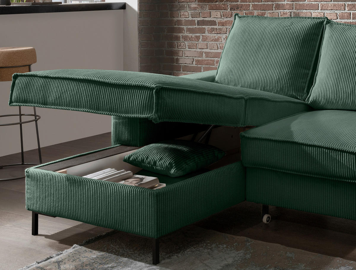 SJEDEĆA GARNITURA tekstil  tamno zelena   - tamno zelena/crna, Moderno, tekstil/metal (150/309/198cm) - MID.YOU