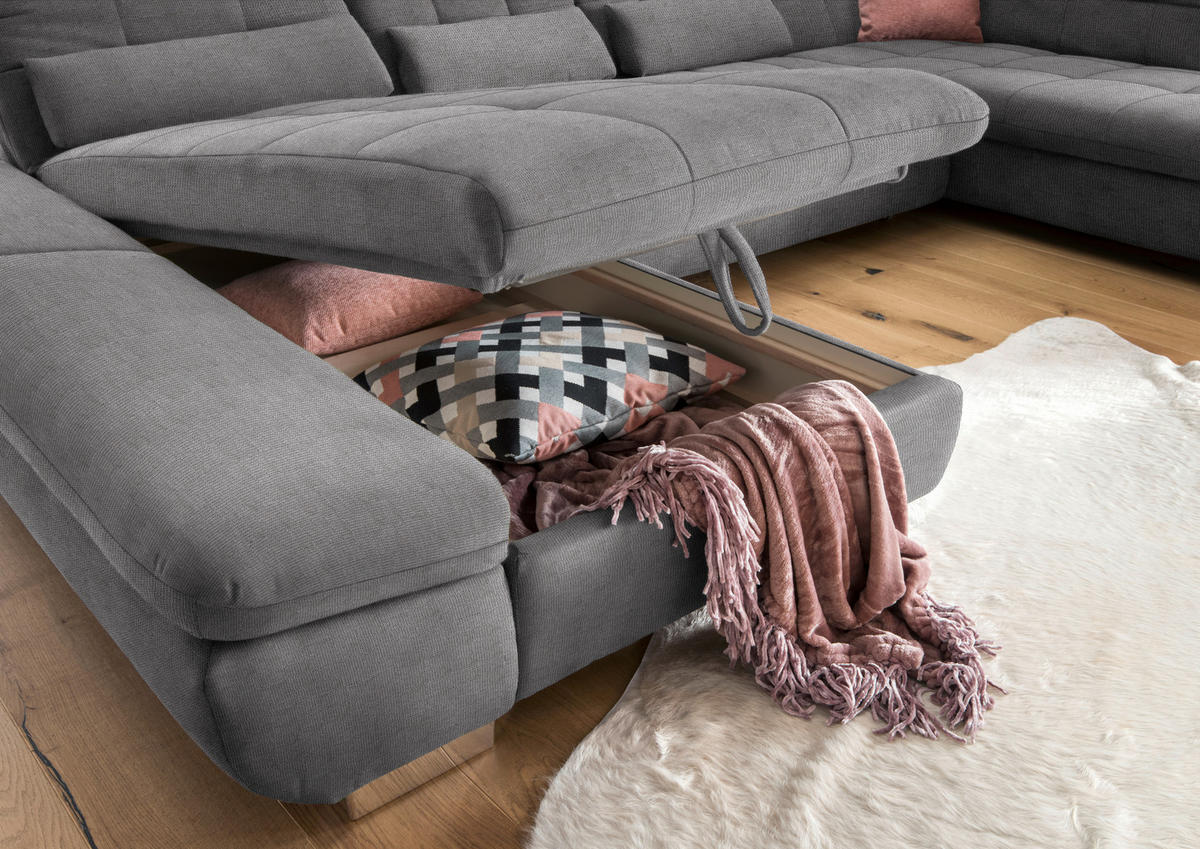WOHNLANDSCHAFT in Mikrofaser Grau  - Chromfarben/Grau, Design, Kunststoff/Textil (204/350/211cm) - Xora