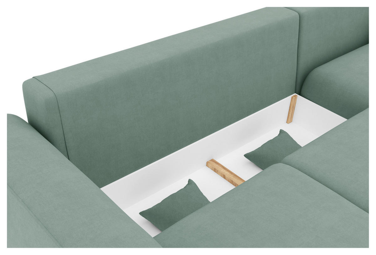 ECKSOFA Mintgrün Velours  - Chromfarben/Mintgrün, KONVENTIONELL, Kunststoff/Textil (293/195cm) - Carryhome