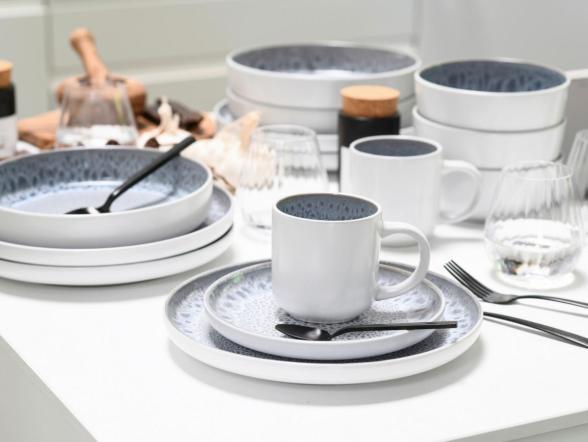 KOMBISERVICE Weiß, Seidengrau Nordic Fjord Stone 16-teilig 4 Personen  - Seidengrau/Weiß, Basics, Keramik - Creatable