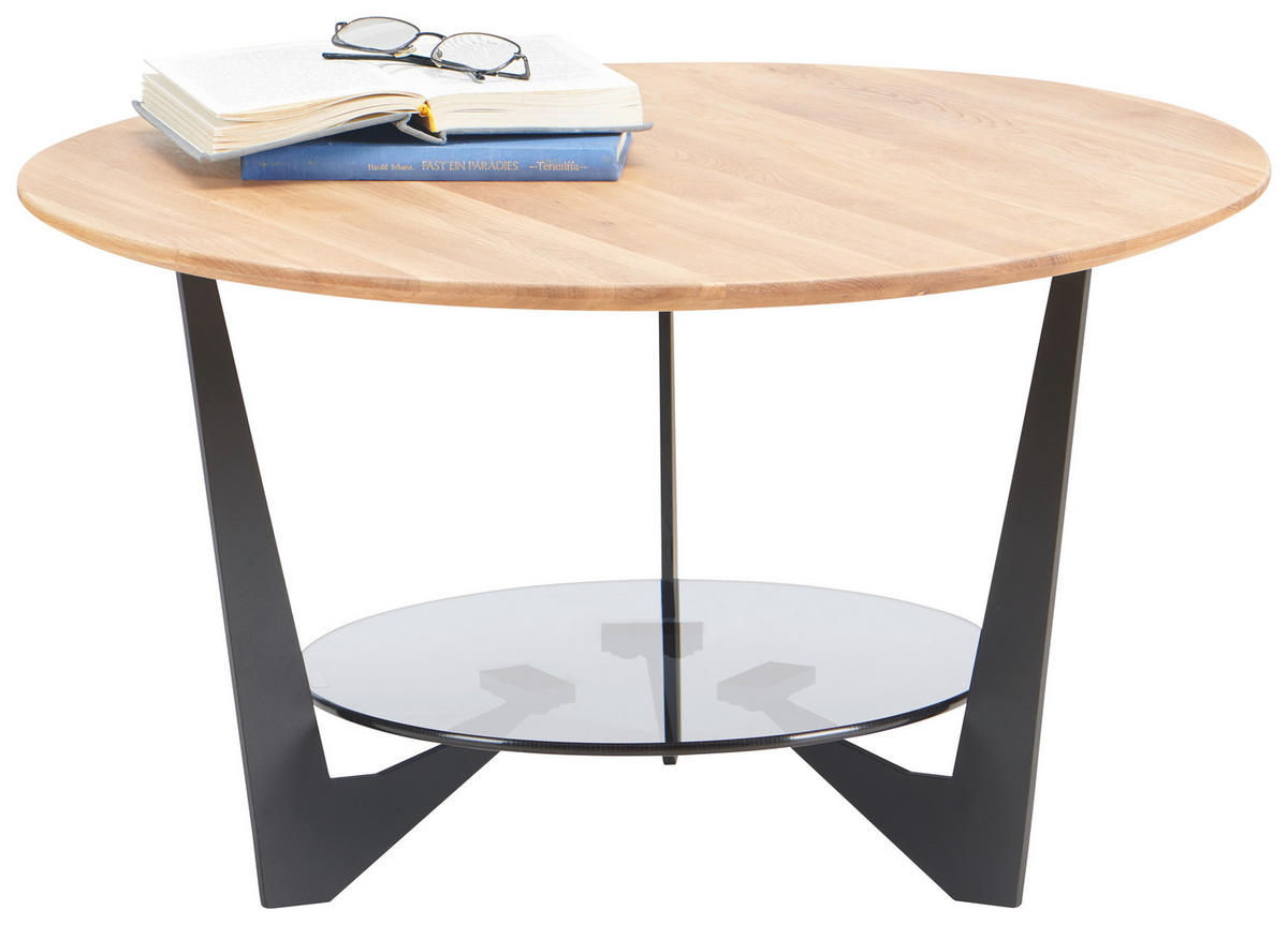 KLUBSKA MIZA, siva, črna, barve hrasta  - siva/črna, Design, kovina/steklo (70/70/40cm) - Novel