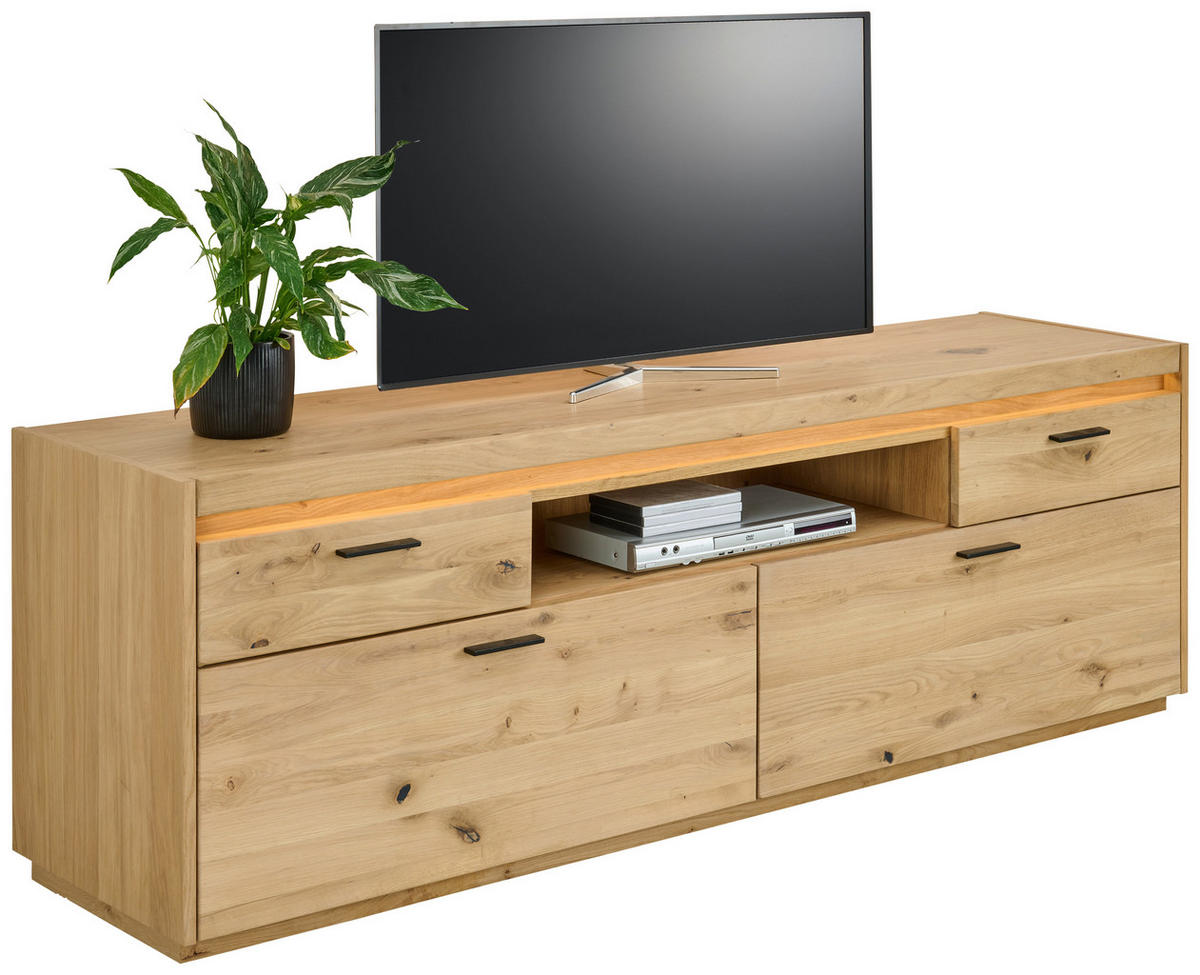 LOWBOARD  in 192,6/63,9/49,8 cm  - Eichefarben/Schwarz, Natur, Glas/Holz (192,6/63,9/49,8cm) - Linea Natura