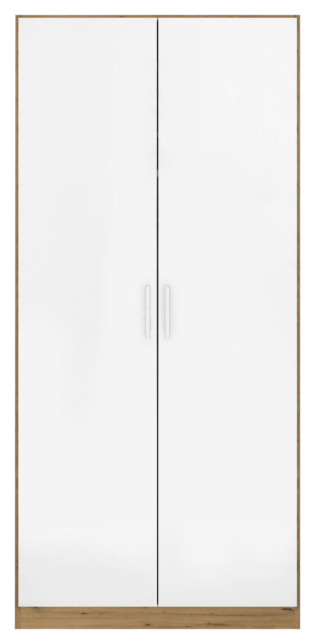 DREHTÜRENSCHRANK 91/197/54 cm 2-türig Eiche Artisan, Weiß Hochglanz  - Chromfarben/Weiß Hochglanz, MODERN, Holzwerkstoff/Kunststoff (91/197/54cm) - Rauch Möbel
