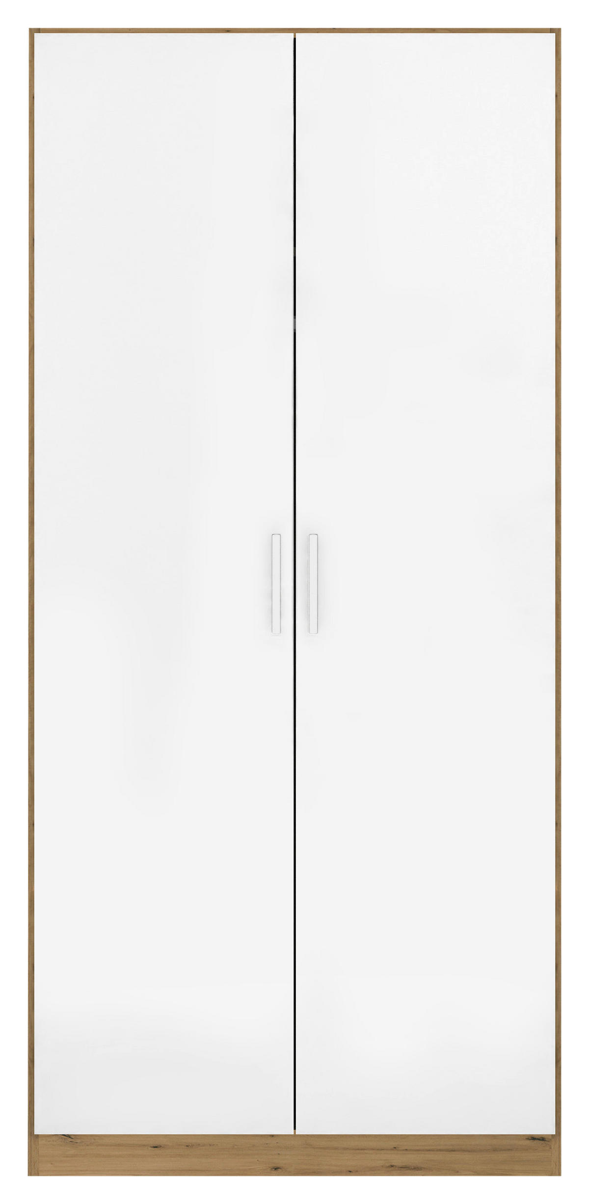DREHTÜRENSCHRANK 91/197/54 cm 2-türig Eiche Artisan, Weiß Hochglanz  - Chromfarben/Weiß Hochglanz, MODERN, Holzwerkstoff/Kunststoff (91/197/54cm) - Rauch Möbel