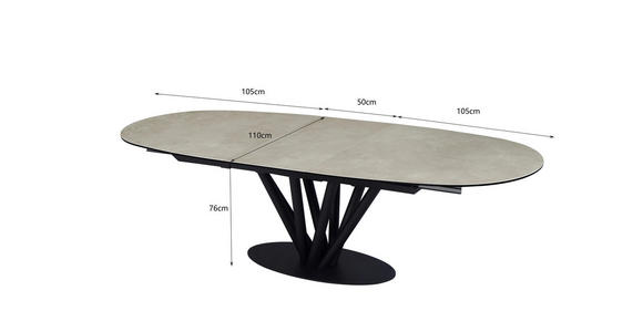 ESSTISCH Schwarz, Taupe oval  ausziehbar  - Taupe/Schwarz, Design, Glas/Keramik (210-260/110/76cm) - Belluti