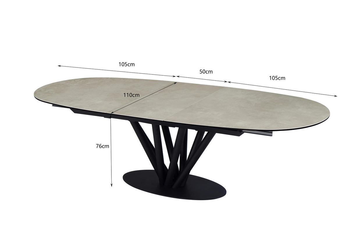 ESSTISCH in Metall, Glas, Keramik 210-260/110/76 cm  - Taupe/Schwarz, Design, Glas/Keramik (210-260/110/76cm) - Belluti