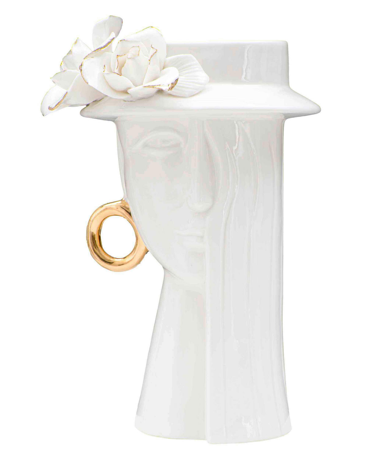 VASE  - Goldfarben/Weiß, Basics, Keramik (15/23.5/13.3cm)