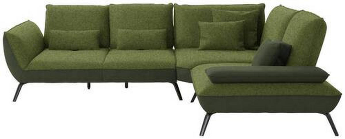 ECKSOFA in Flachgewebe Grün  - Schwarz/Grün, Design, Textil/Metall (310/250cm) - Moderano