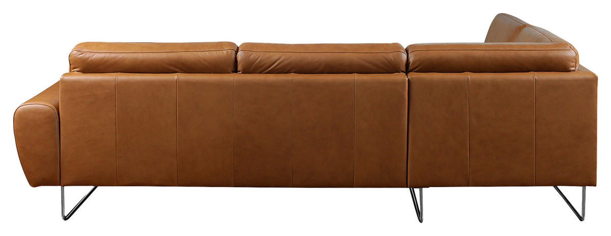 ECKSOFA in Echtleder Cognac  250/273 cm  - Chromfarben/Cognac, Design, Leder/Metall (250/273cm) - Livetastic