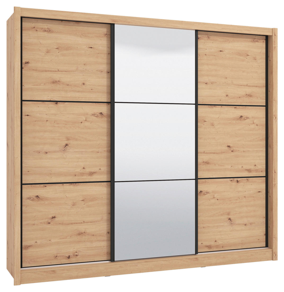 SCHIEBETÜRENSCHRANK 242/215,5/60 cm 3-türig Eiche Artisan  - Schwarz/Eiche Artisan, Basics, Glas/Holzwerkstoff (242/215,5/60cm) - Xora