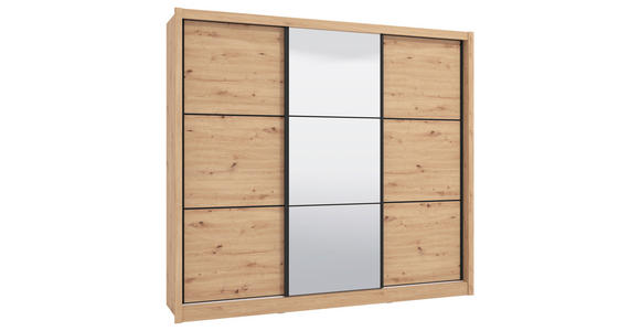 SCHIEBETÜRENSCHRANK 242/215,5/60 cm 3-türig Eiche Artisan - Schwarz/Eiche Artisan, Basics, Glas/Holzwerkstoff (242/215,5/60cm) - Xora