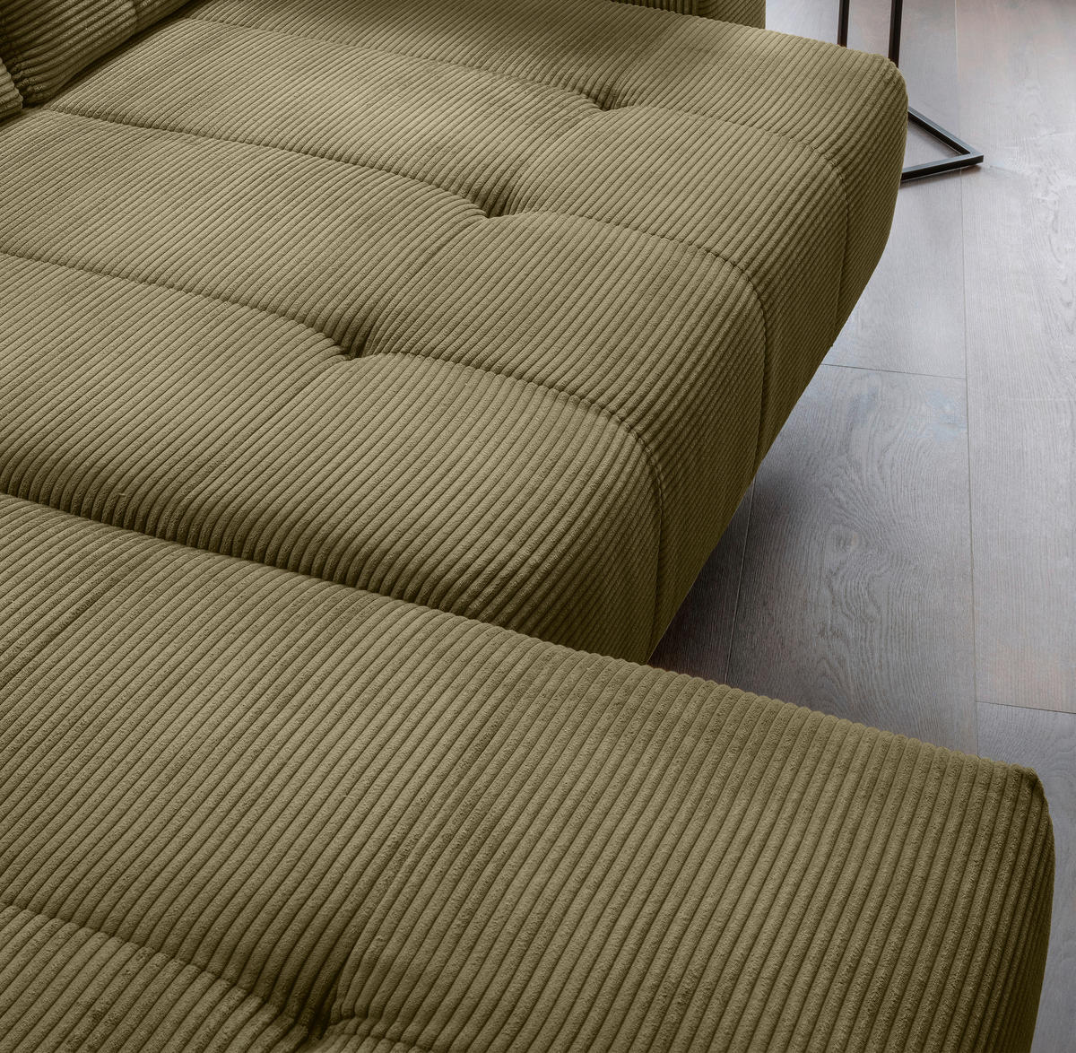 ECKSOFA in Cord Olivgrün  - Schwarz/Olivgrün, Modern, Textil/Metall (200/272cm) - Livetastic